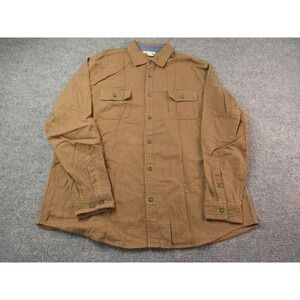 Carbon2cobalt Shirt Men Large Tan Fall Plaid Flannel Tailored Trail Flap Pockets